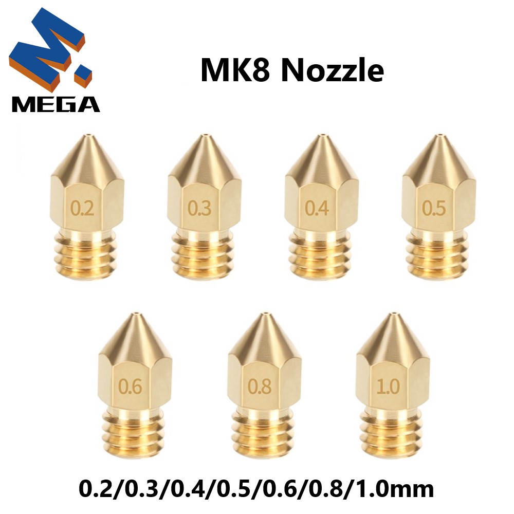 3D Printer Nozzle Brass - MK8 فوهة نحاسية 0.2/0.3/0.35/0.4/0.5/0.6/0.8/1.0 مللي متر